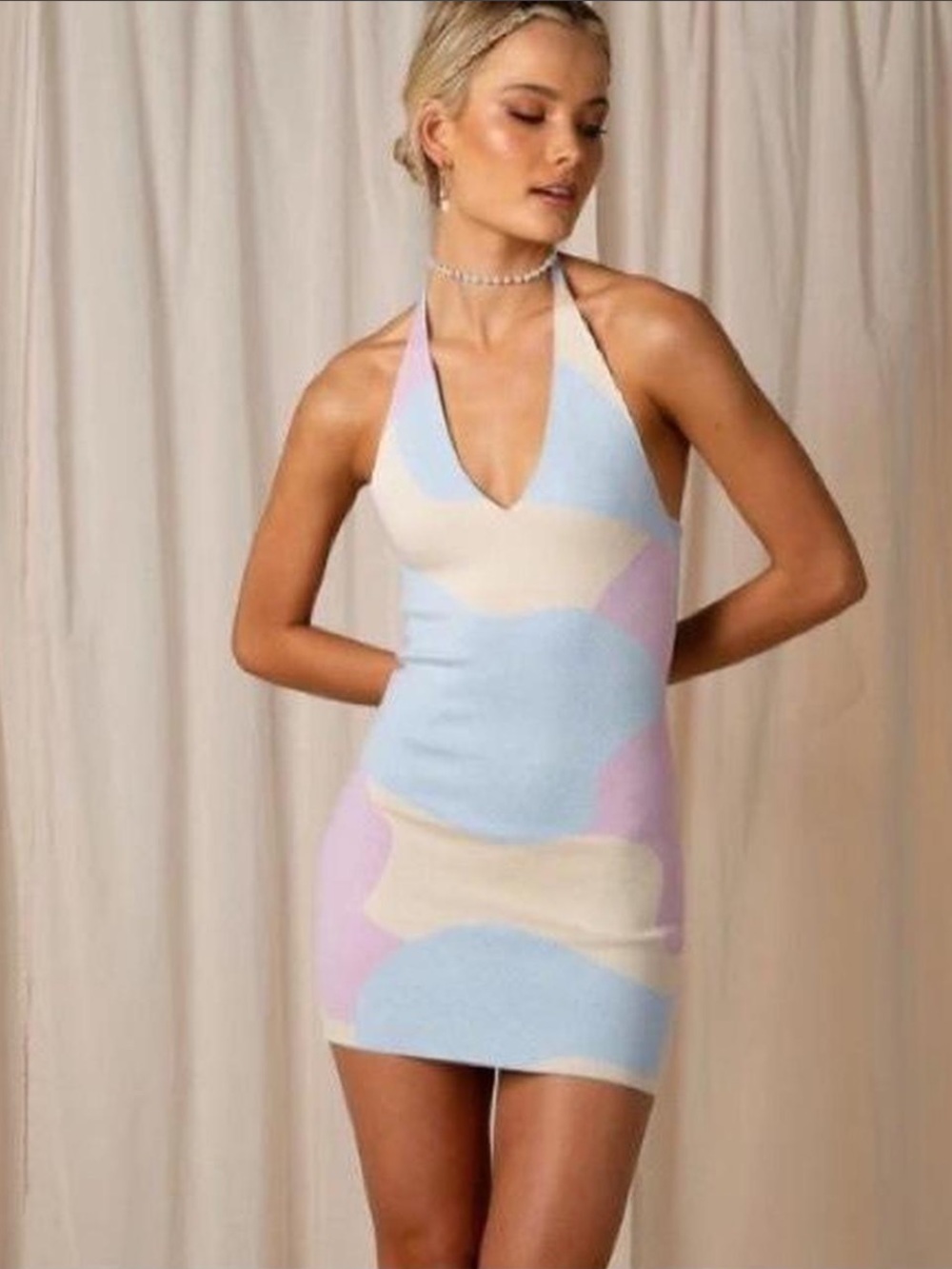Peppermayo Wind It Back Knit Halter Mini Dress
Pastel Wave - blue / purple